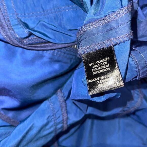 White House Black Market Belted Blue Nylon Ruffle Jacket coat Zip up Size XS - Picture 4 of 5